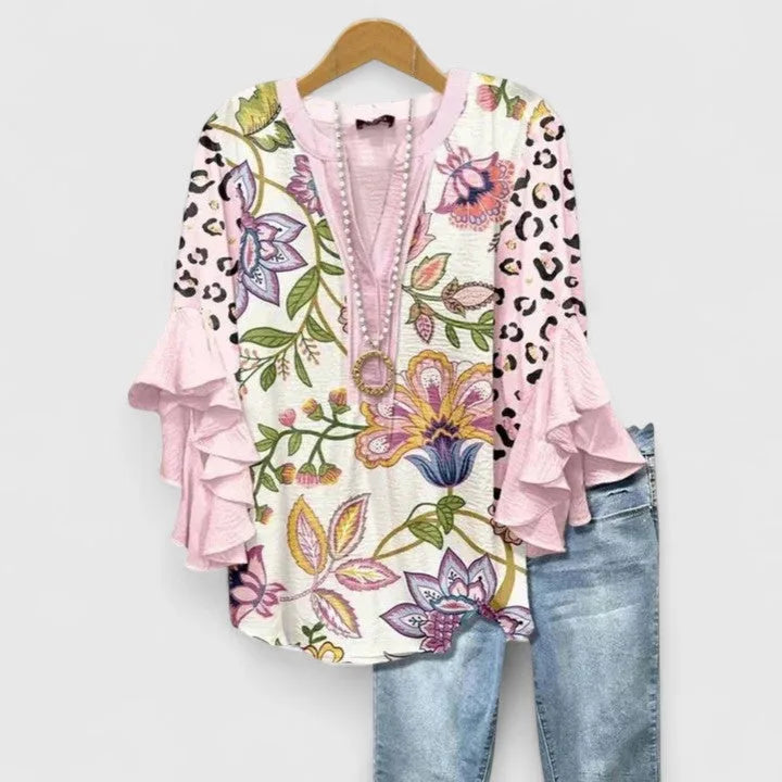 Amara | Blusa Feminina Floral Mangas 3/4 com Babados