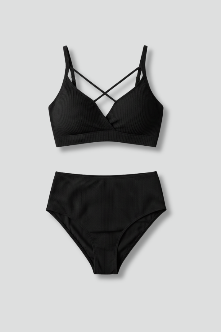 Conjunto de Biquíni Plus Size | Decote com Alças, Cintura Alta