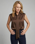 Odette | Blusa Feminina Sem Mangas | Laço no Decote, Viscose Acetinada | Fluida