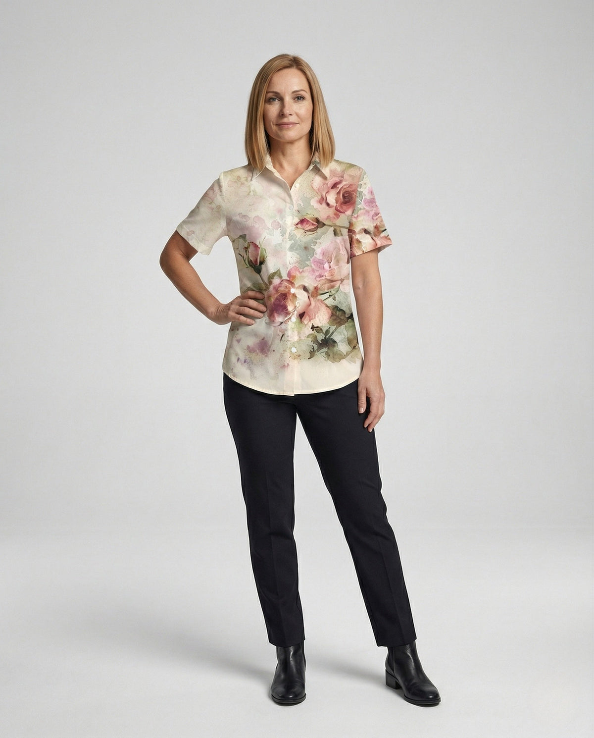 Florine | Blusa Feminina | Estampa Aquarela, Fendas Laterais | Viscose, Regular Fit