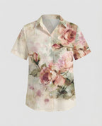 Florine | Blusa Feminina | Estampa Aquarela, Fendas Laterais | Viscose, Regular Fit