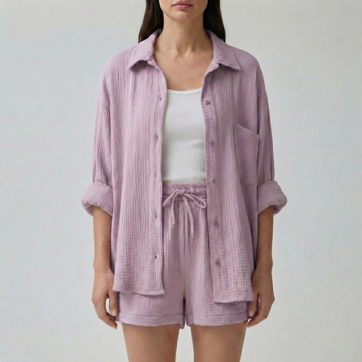 Conjunto Feminino Shorts | Blusa Oversized Alta Cintura | Relaxado