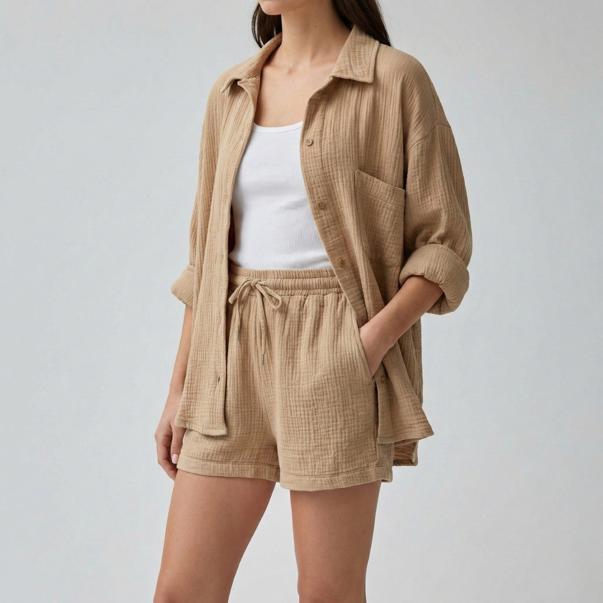 Conjunto Feminino Shorts | Blusa Oversized Alta Cintura | Relaxado
