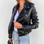 Mulher Jaqueta Biker Colarinho com Lapela