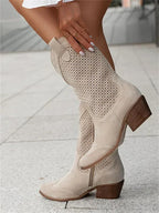 Noor | Botas Cowboy Femininas Cano Curto Recortes Decorativos