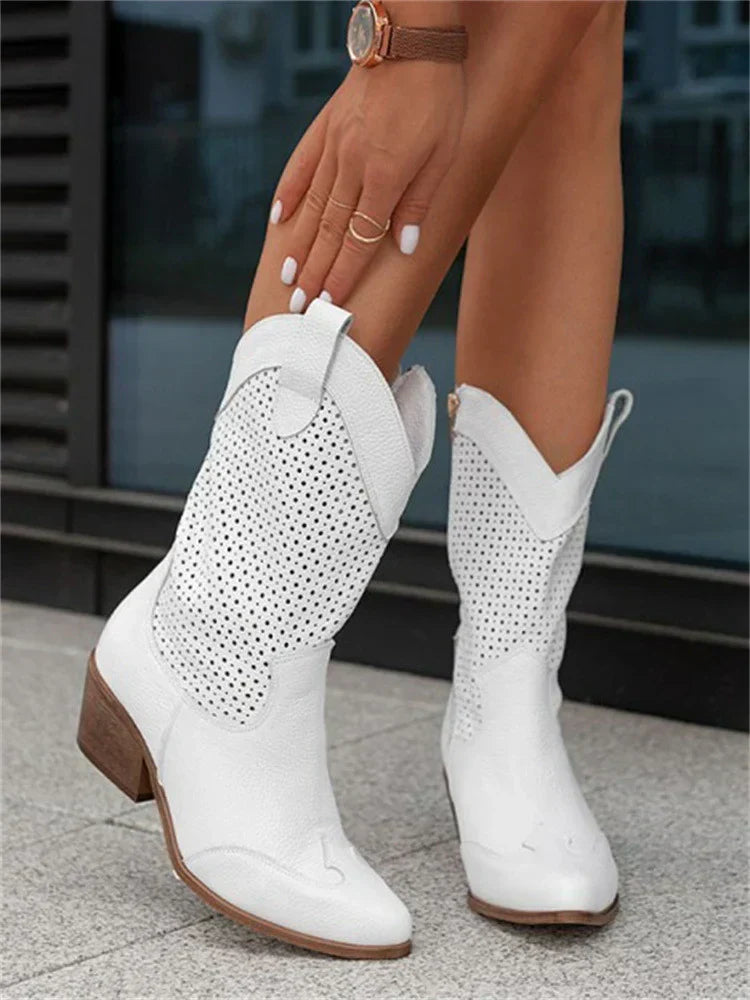 Noor | Botas Cowboy Femininas Cano Curto Recortes Decorativos