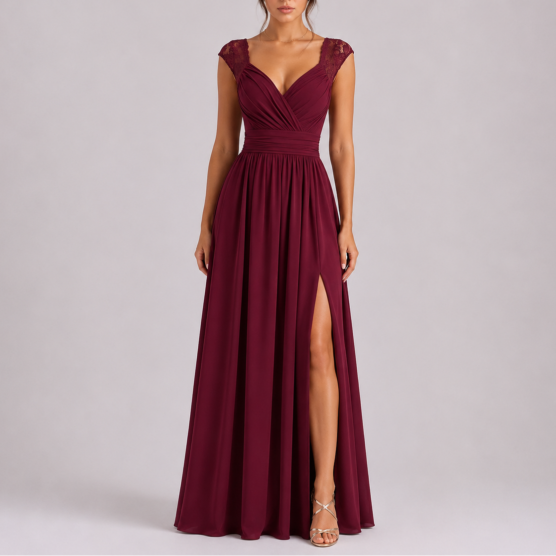 Leah | Vestido Longo Formal Renda nos Ombros