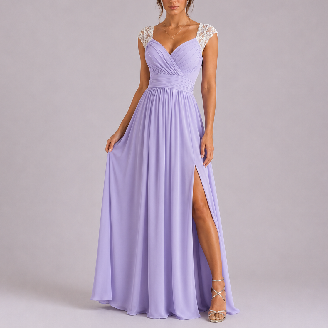 Leah | Vestido Longo Formal Renda nos Ombros
