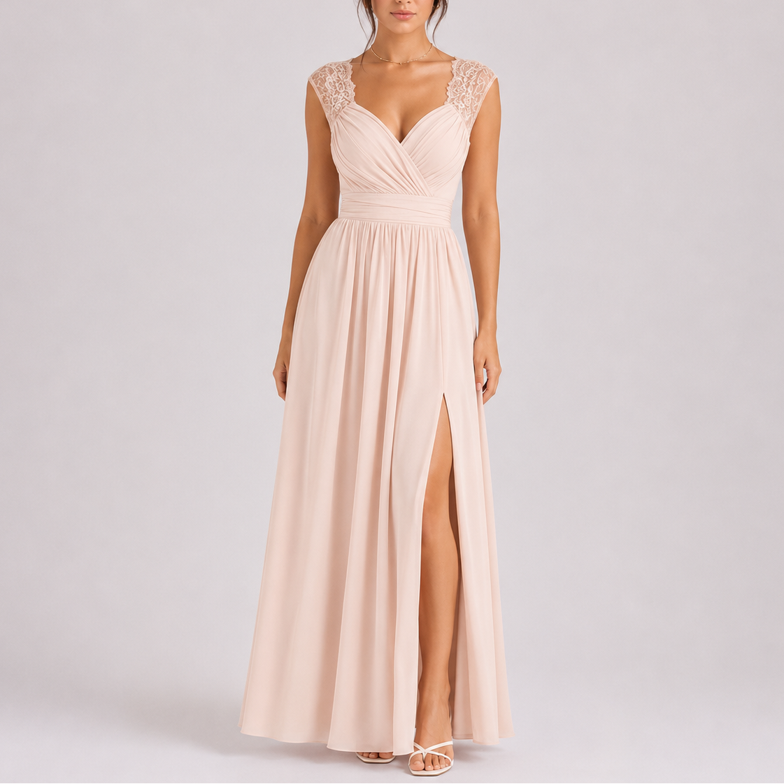 Leah | Vestido Longo Formal Renda nos Ombros