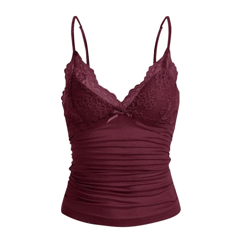 Top Curto Y2K | Decote V, Renda, Ajustado