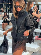 Jaqueta Feminina | Couro Sintético Preto, Oversized Streetwear