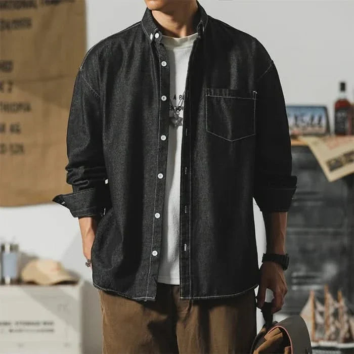 Talia | Camisa Jeans Masculina Desgastada Relaxed