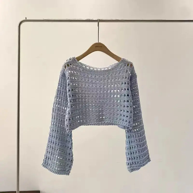 Blusa Tricô Croché | Manga Longa, Cobertura Praia Boho