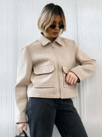 Jaqueta Feminina | Inverno Quente | Zíper, Bolsos, Mangas Longas