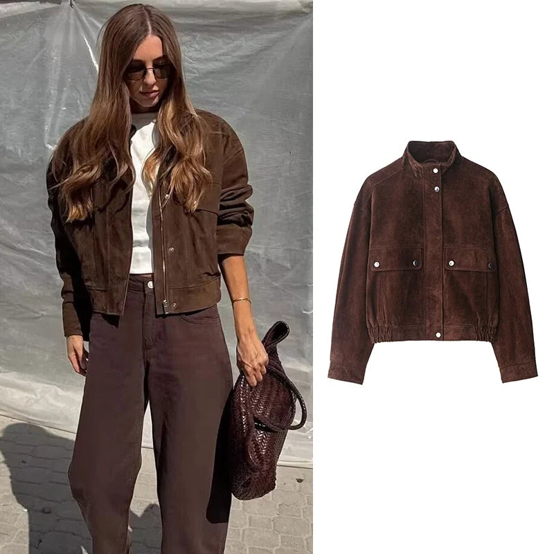 Jaqueta Feminina | Marrom, Bolsos Grandes, Ajuste Slim | Outono 2025