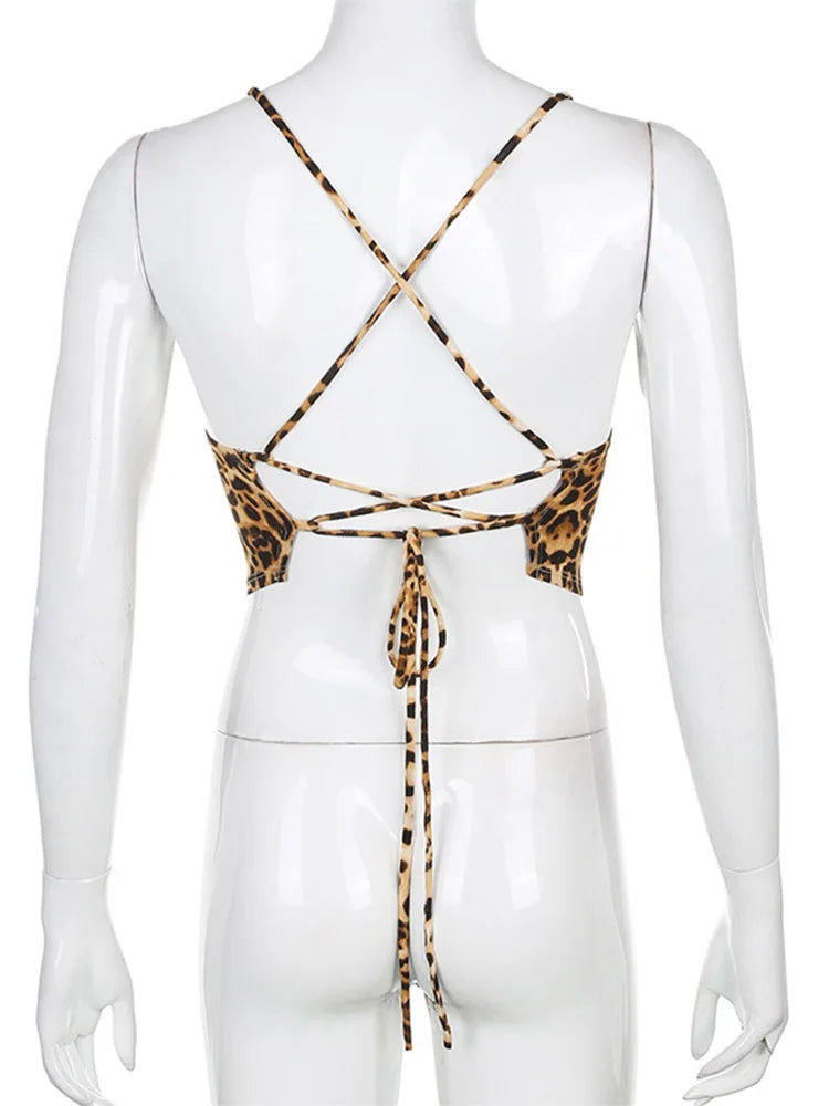 Top Cropped com Padrão Leopardo | Mulher, Sem Mangas, Costas Abertas