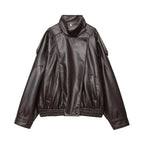 Jaqueta Feminina | Couro Sintético Preto, Oversized Streetwear