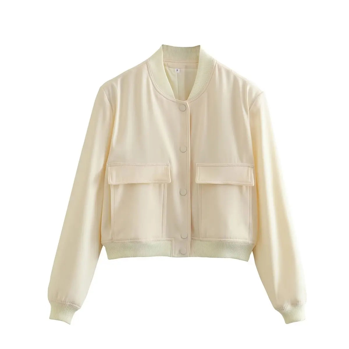 Jaqueta Bomber Feminina | Decote em V, Mangas Longas | Bolsos Práticos
