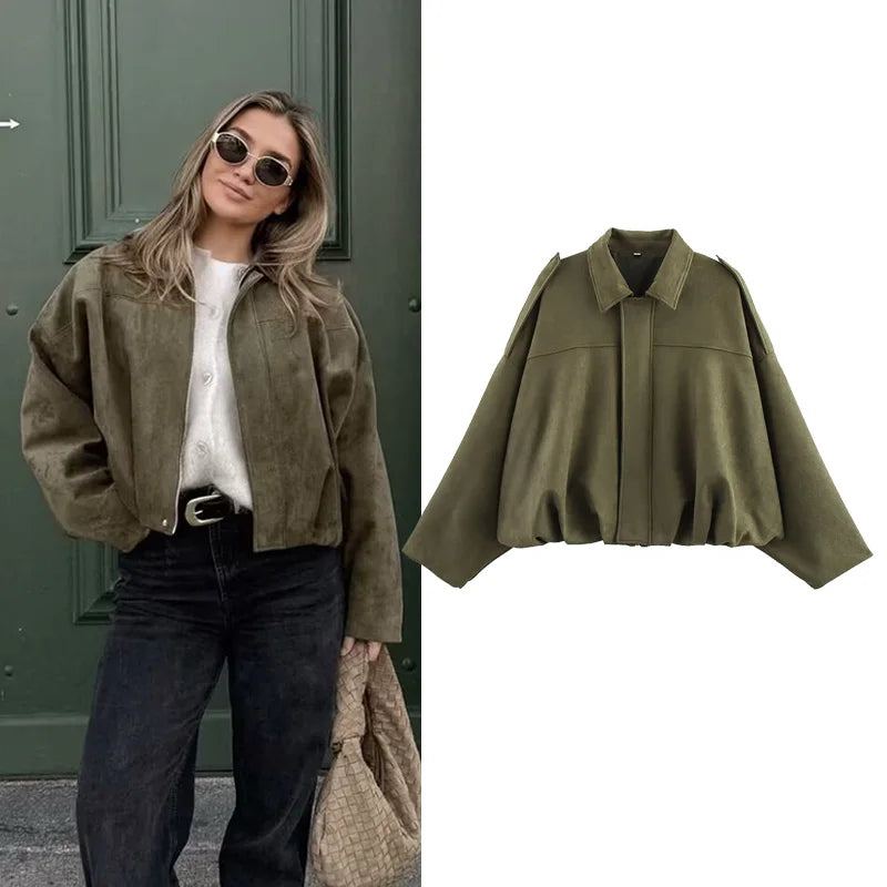 Casaco Bomber Mulher | Gola Virada, Mangas Compridas | Vintage