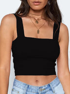 Blusa Cropped Verão | Decote Quadrado, Sem Mangas | Feminino Casual