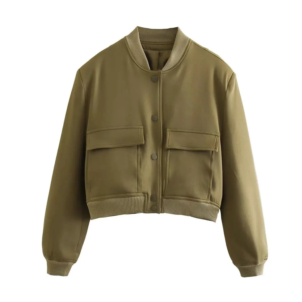 Jaqueta Bomber Feminina | Decote em V, Mangas Longas | Bolsos Práticos