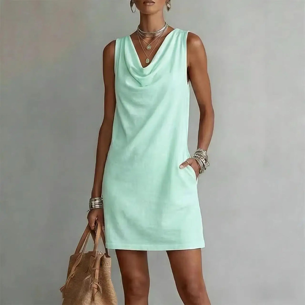 Ottoline | Vestido Mini Feminino Decote Drapeado