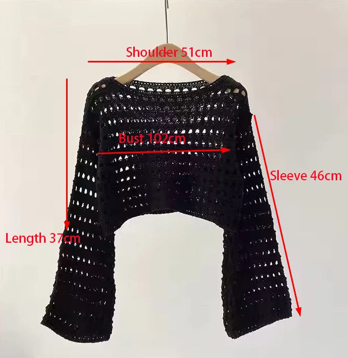 Blusa Tricô Croché | Manga Longa, Cobertura Praia Boho
