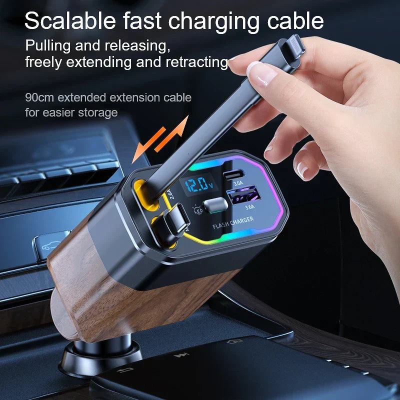 Linnea | Carregador Veicular 4 em 1 | 120W, USB-C, Retrátil | Adaptador Isqueiro
