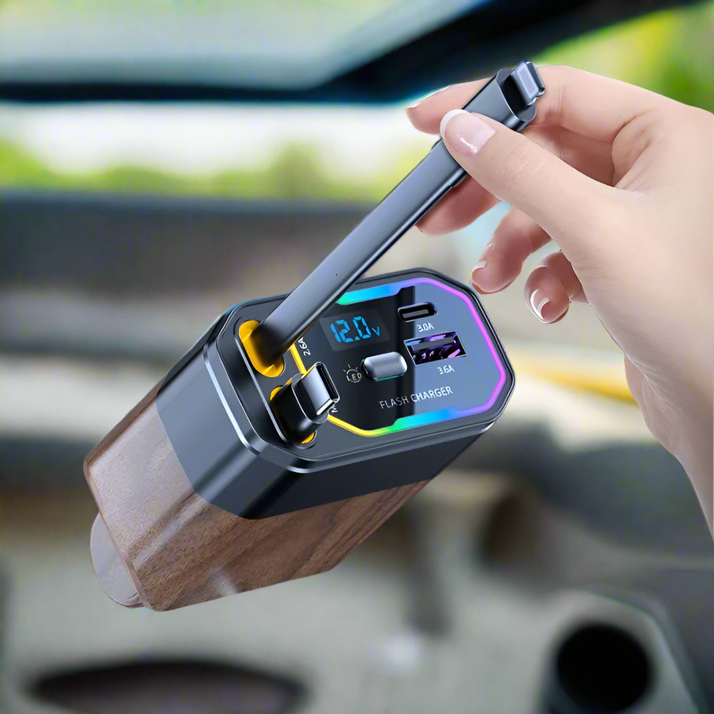 Linnea | Carregador Veicular 4 em 1 | 120W, USB-C, Retrátil | Adaptador Isqueiro