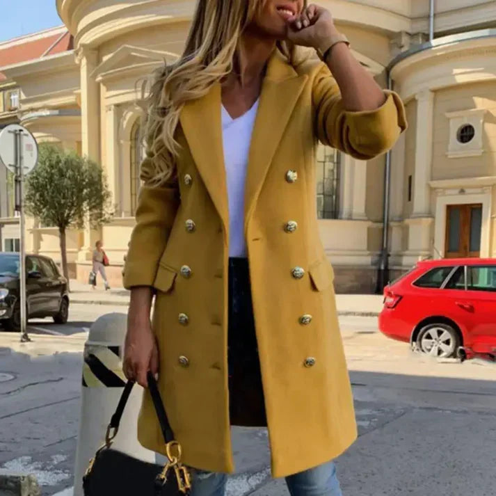Nova | Casaco Longo Feminino Boutonnée com Bolsos Laterais
