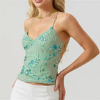 Regata Crop Top Feminina | Lantejoulas Y2K, Halter, Strass