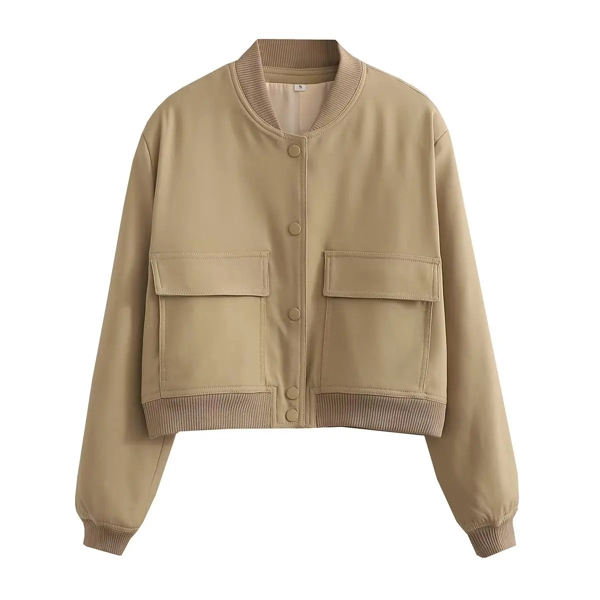 Jaqueta Bomber Feminina | Decote em V, Mangas Longas | Bolsos Práticos