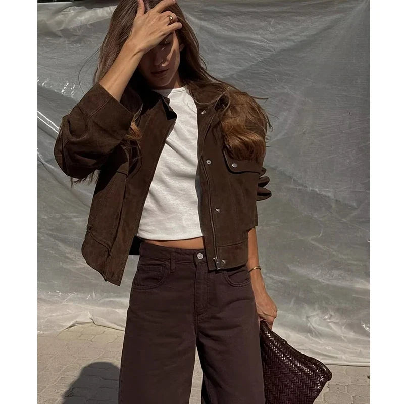 Jaqueta Feminina | Marrom, Bolsos Grandes, Ajuste Slim | Outono 2025