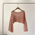 Blusa Tricô Croché | Manga Longa, Cobertura Praia Boho