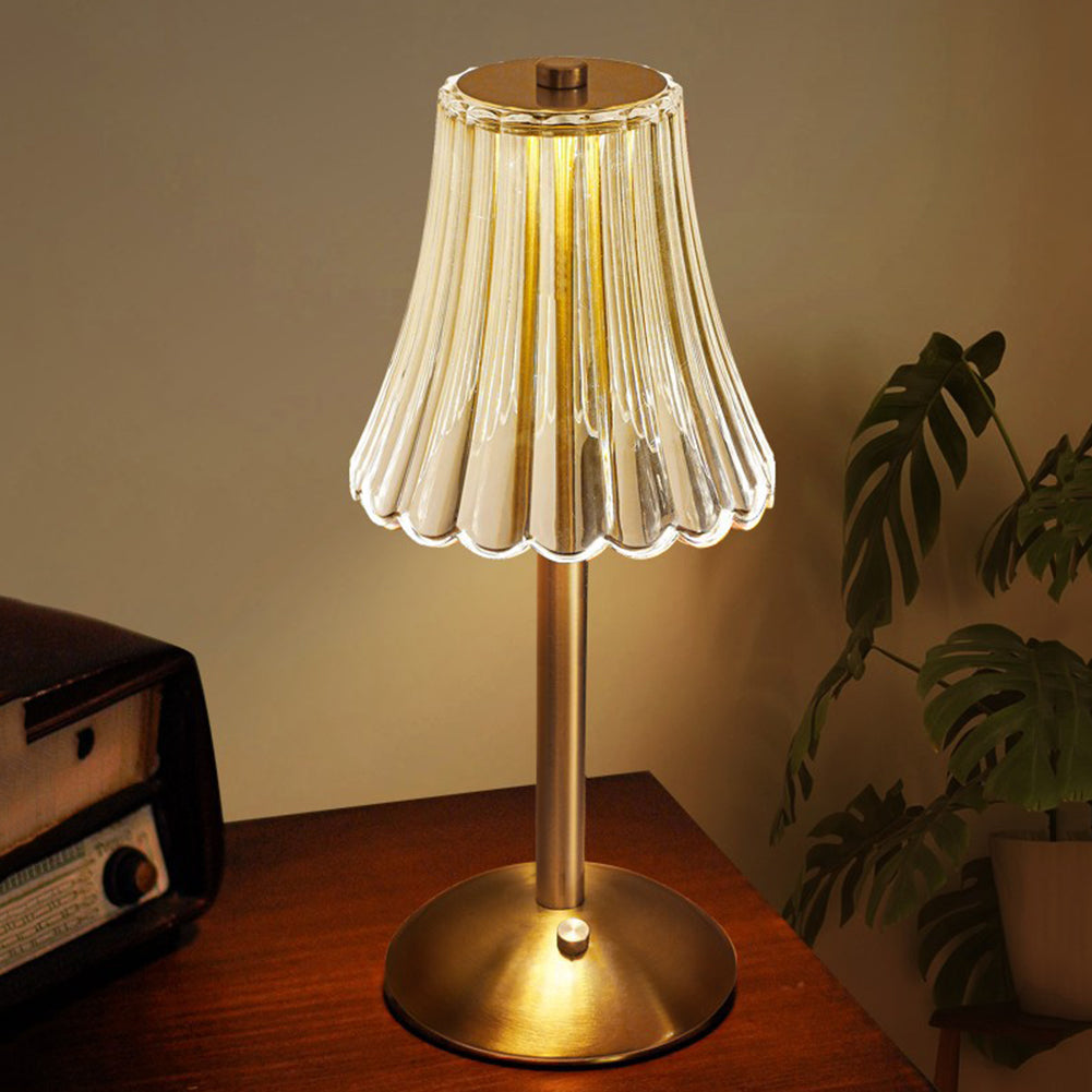 Candeeiro de Mesa LED | Design Cristal Dourado, Sem Fios, Regulável | Marlowe