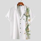 Perla | Camisa Masculina Havaiana Linho Floral Manga Curta