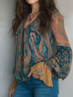 Soraya | Blusa Feminina Estampada Paisley Decote V Mangas Longas