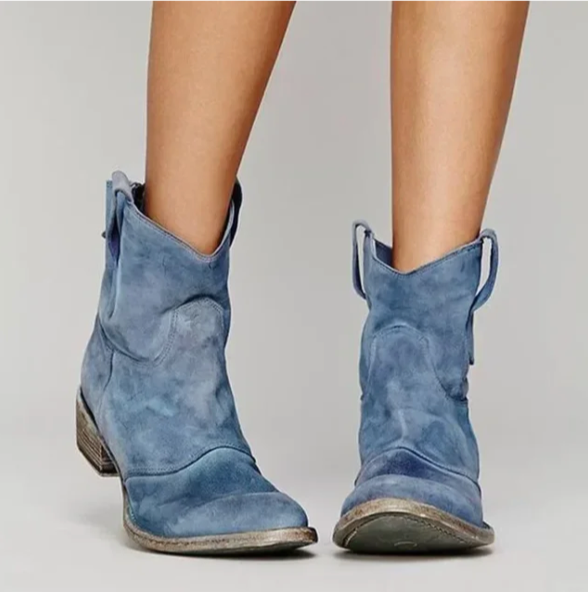 Ximena | Botas Femininas Western Camurça Salto Baixo Bico Redondo