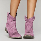 Ximena | Botas Femininas Western Camurça Salto Baixo Bico Redondo