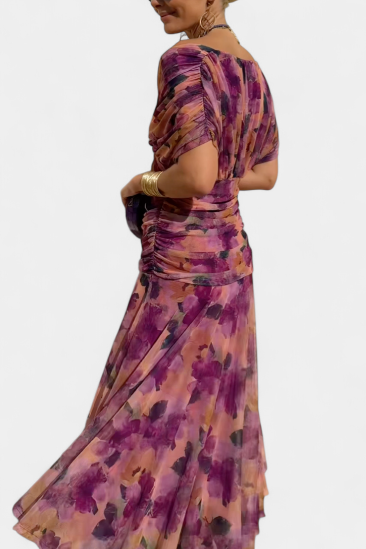 Selene | Vestido Floral Feminino Decote V Saia Longa