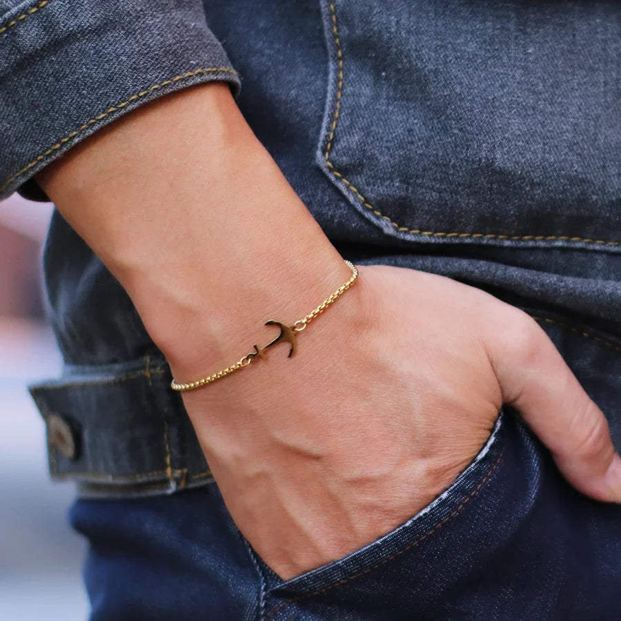 Wren | Pulseira Aço Inoxidável Elo Âncora Náutica
