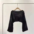 Blusa Tricô Croché | Manga Longa, Cobertura Praia Boho