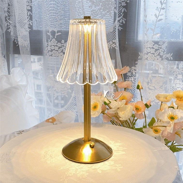 Candeeiro de Mesa LED | Design Cristal Dourado, Sem Fios, Regulável | Marlowe