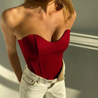 Blusa Cropped | Topo Corset Feminino Sem Alças, Cintilante Ajustado
