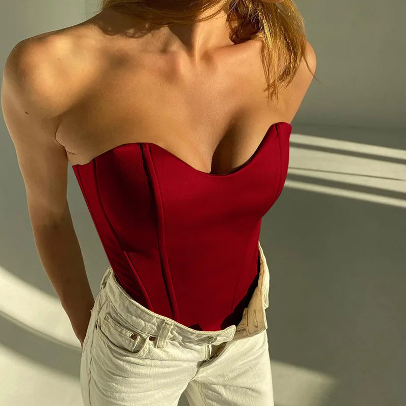 Blusa Cropped | Topo Corset Feminino Sem Alças, Cintilante Ajustado