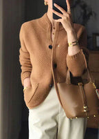 Yvaine | Cardigan Feminino Tricot Texturizado Gola Alta