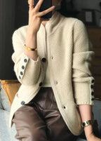 Yvaine | Cardigan Feminino Tricot Texturizado Gola Alta