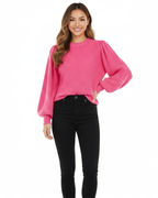 Freya | Mulher Camisola Malha Canelada Mangas Bufantes Gola Redonda