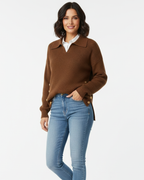 Faline | Camisola Feminina Malha Macia Decote V Col Camisa Botões Dourados
