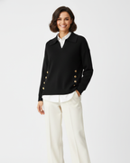 Faline | Camisola Feminina Malha Macia Decote V Col Camisa Botões Dourados